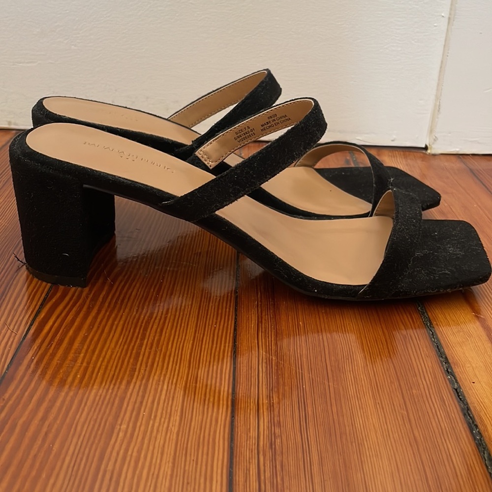 Black Suede Block Heel Sandals - Picture 4 of 4